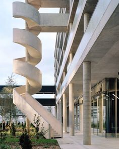 a spiral staircase in the middle of a building