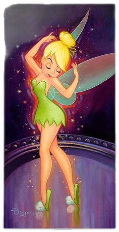 a painting of a tinkerbell fairy with her wings spread out and holding a knife