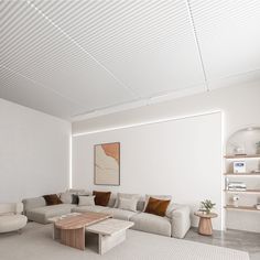 a living room filled with furniture and white walls