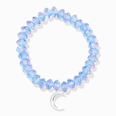 Claire's Silver Crescent Moon Blue Beaded Stretch Bracelet Festival Jewelry With Blue Moon Charm, Festival Blue Jewelry With Moon Charm, White Moon-shaped Bracelets For Gifts, Adjustable White Moon Bracelet, Adjustable White Moon-shaped Bracelets, Dance Shirts Ideas, Light Blue Bracelet, Chantel Jeffries, Fun Crafts To Do