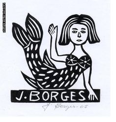 a black and white drawing of a woman in a mermaid costume with the words j borces on it