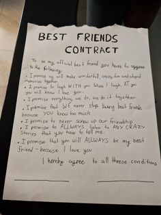 a piece of paper with writing on it that says, best friends contact to my friend