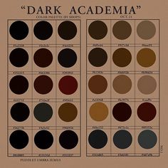 the color chart for dark academia is shown in red, brown and black