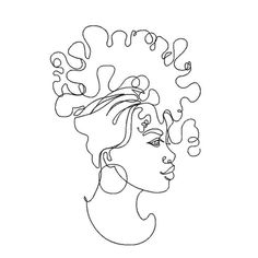 a line drawing of a woman's head with curly hair