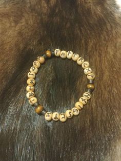 FUTHARK Bracelet Linseed Oil, Wooden Beads, Gold Bracelet