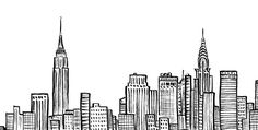 a black and white drawing of the new york city skyline