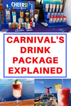 carnival's drink package is displayed on the deck of a cruise ship with drinks and snacks