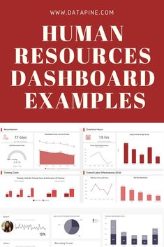 the human resources dashboard is shown in red and white with text that reads human resources dashboard examples