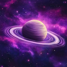 an artist's rendering of the planet saturn with rings around it in outer space