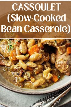 the casserole slow cooked bean casserole is served in a bowl