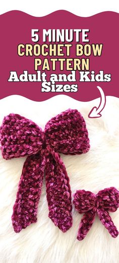 the 5 minute crochet bow pattern for adults and kids sizes is easy to make