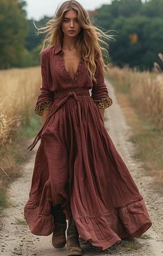 Elegant Bohemian, Boho Dresses Long, Boho Chic Outfits, Bohemian Floral, Chic Dresses, Halloween Fashion, Jeans Rock, Casual Fall Outfits