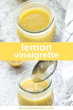 lemon vinaigrette in two jars with a spoon