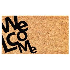 a welcome mat with the words we go me written on it in black and white