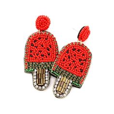 Get Ready For Your Summer Heat And A Trip To An Exotic Island. Imagine A Huge Pop Of Color As The Playful Multi-Beaded Rounds Dancing When Warm Sea Breeze Kisses Your Flowing Dress. This Cheerful And Artisanal Iconic Design Is This Season’s Big Fruity Trend. Beaded Watermelon Popsicle 1.2” X 2.75” Made In India For Pierced Ears Only Casual Red Party Earrings, Casual Red Earrings For Party, Red Beaded Earrings As Summer Gifts, Red Earrings For Summer Party, Casual Summer Party Beaded Earrings, Casual Beaded Earrings For Summer Parties, Trendy Red Beaded Earrings For Beach, Red Beaded Earrings For Summer, Fun Red Summer Jewelry