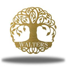 a golden tree with the word walters on it's side and two faces in the center