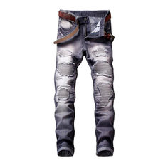 Make a statement this season with the 2023 Autumn Collection's Wrinkled Patchwork Grey Men's Jeans. Laid-back-vibe meets established sophistication in this proven piece, crafted from luxe denim and featuring a mid-waistline fit type. Zipper and button closure keep you looking polished while slender-fit design ensures you look your best wherever you go.Distinctive Features: Street Style: Step out with confidence in this traditional jeans, designed with street-style in mind. Patchwork: Unique patc Ripped Jeans Style, Motorcycle Jeans, Jean Straight, Patterned Jeans, Biker Jeans, Denim Patterns, Street Trends, Estilo Punk, Patched Jeans