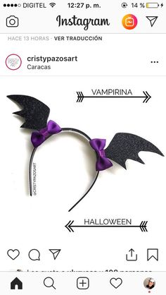 an image of a bat headband with purple bows on it and the words instagramm