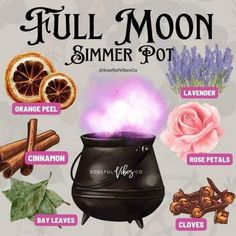 Harvest Moon Ritual Wicca, Full Moon Simmer Pots Witchcraft, Full Moon Altar Ideas, Summer Solstice Full Moon, Full Moon Simmer Pot Recipes, Full Moon Recipes, Sturgeon Moon Ritual, Beaver Moon Ritual, Full Moon Spell Jar