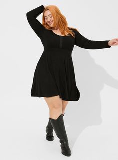 Mini Waffle Long Sleeve Skater DressMini Waffle Long Sleeve Skater Dress, DEEP BLACK Skater Dress Outfit, Eye Detail, Waffle Long Sleeve, Long Sleeve Skater Dress, Black Dress Outfits, Womens Fashion Inspiration, Dress Images, Summer Styles, Flattering Dresses