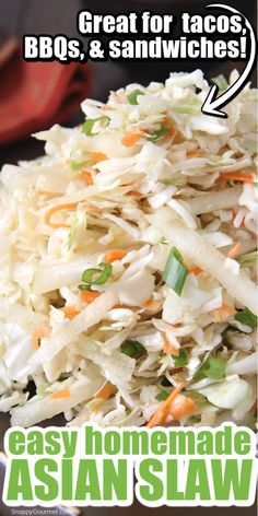 a pile of coleslaw sitting on top of a white plate