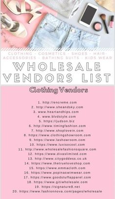 a pink poster with the words wholesale vendor's list on it and other items