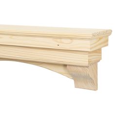 an unfinished wooden shelf with two pieces of wood on the top and one piece of wood below it