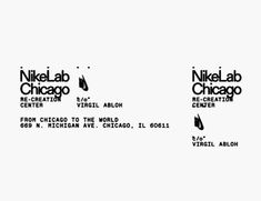 three black and white logos with the words nikkab chicago written on them in different languages