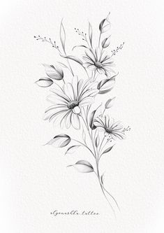 black and white drawing of flowers