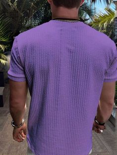 Style:Casual \nHem Shaped:Asymmetrical \nSleeve Type:Regular Sleeve \nDetails:Rib-Knit \nColor:Purple \nPattern Type:Plain \nNeckline:Round Neck \nSleeve Length:Short Sleeve \nLength:Regular \nFit Type:Regular Fit \nFabric:Medium Stretch \nMaterial:Polyester \nComposition:100% Polyester \nCare Instructions:Machine wash, do not dry clean \nSheer:No \n Color Textures, Mens Summer, Summer Casual, Rib Knit, Style Casual, Round Neck, Dry Clean, Solid Color, T Shirts