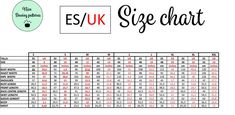 the size chart for an es / uk sige chart