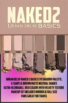 Urban Decay Naked2 Basics Eyeshadow Palette, 6 Taupe & Brown Matte Neutral Shades - Ultra-Blendable, Rich Colors with Velvety Texture - Makeup Set Includes Mirror & Full-Size Pans - Great for Travel