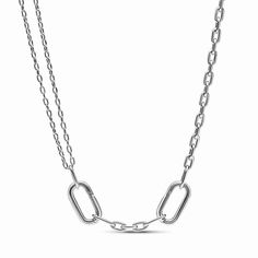 Our sterling silver Pandora ME Double Link Chain Necklace has endless styling possibilities, featuring two openable styling connectors - designed with grooved lines to set them apart - five links between each styling connector and a small carabiner clasp closure. Half of the necklace links up to a double chain detail, adding an individual edge to the chain. You can keep the original length, make your link chain longer or turn it into a choker, all by adding and taking away links to suit you. Once you’ve customized your link chain, remix it with meaningful medallions and mini dangles on the openable styling connectors to tell your story. Pandora Me, Design Notebook, Pandora Necklace, Fashion Forever, Clothes Wishlist, Mesh Bracelet, Bracelet Diy, Link Chain Necklace, Pandora Bracelets