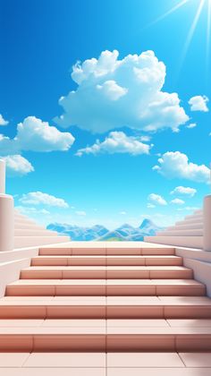 a set of steps leading up to the sky with clouds in the backgroud