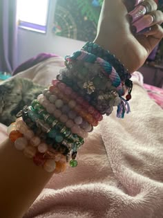 Wrist With Bracelets, Nails And Bracelets, Bunch Of Bracelets On Wrist, Bracelet Collection Aesthetic, Beaded Bracelets Stacked, Bracelet Asethic, Y2k Bracelets Aesthetic, Pinterest Wrist Bracelets