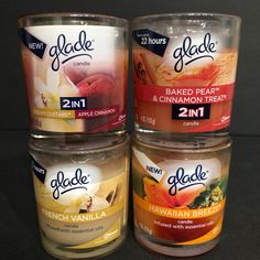 three jars of peach and cinnamon flavored yogurt are shown in this image