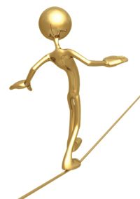 an image of a golden man walking on a tight rope