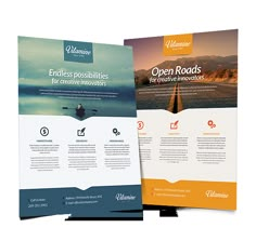 two brochures are shown with the same image as they appear in this set