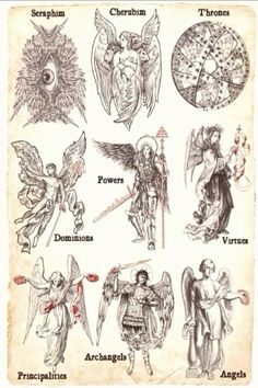 an old book with different types of angels and demon symbols on it's cover