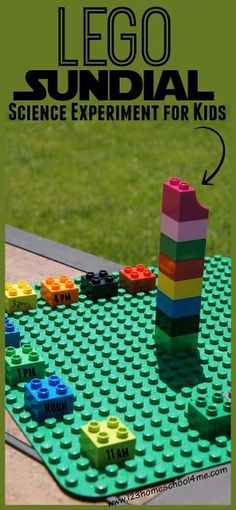 the lego sundial science experiment for kids is shown in front of a green background