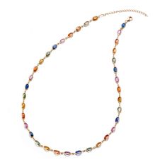 Multi-Color Sapphire Station Necklace Long Necklace Gold, Bezel Necklace, Gold Long Necklace, Station Necklace, Necklace Gold, Long Necklace, Multi Colored, Minimalist Design, Jewelry Necklace Pendant