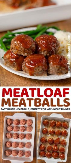 meatballs and vegetables on a plate with text overlay that says meatloaf meatballs