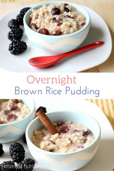 overnight brown rice pudding with berries and cinnamon