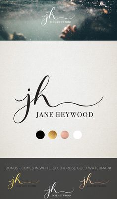 the logo for jane heywood is shown in three different colors and font styles, including black