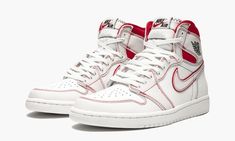 The Air Jordan 1 High OG “Phantom” is another outstanding look for Michael Jordan’s first signature shoe.  The unique construction for the iconic silhouette features a “crinkled” leather base in Sail with Phantom (light grey) leather overlays and University Red accents on the contrast stitching and double Swoosh.  The sole unit matches the Sail color on the upper.  Metal lace grommets add another unique touch to this colorway, while black details for the “wings” Air Jordan logo and Nike Air logo Cool Jordans, Nike X Travis Scott, Converse Run Star Hike, Converse Run, Dr Shoes, Jordan Logo, Converse Run Star, Jordan 1 High Og, Air Jordan 1 Retro High Og