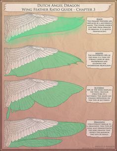 three green and white wings are shown in this graphic art work, which depicts different types of