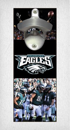 two pictures of eagles football players with helmets on their heads and the words eagles above them