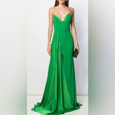 Nwt Green Gown From The Label- Perfect For Black Tie Event! Size Medium - Runs True To Size! Evening Green Maxi Dress With Sweep Train, Green Maxi Dress With Sweep Train For Evening, Knit Sundress, Pink Floral Maxi Dress, Green Gown, Black Tie Event, Ruffled Maxi Dress, Distressed Black Jeans, Mermaid Dress