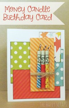 a card with two birthday candles tied to it's side and the number 55 on top