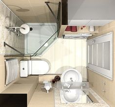 a small bathroom with sink, toilet and shower